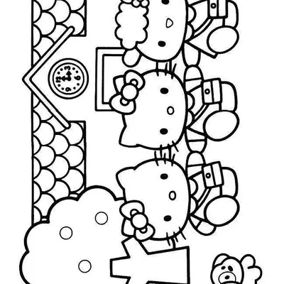 Desenho da Hello Kitty e Amigos na Escola para Colorir