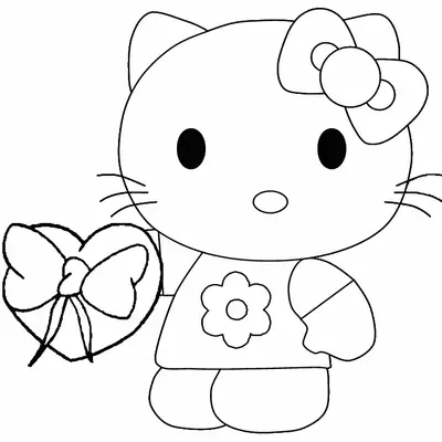Desenho da Hello Kitty Segurando um Coração para Colorir
