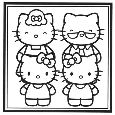 Desenho do Retrato de Família da Hello Kitty para Colorir