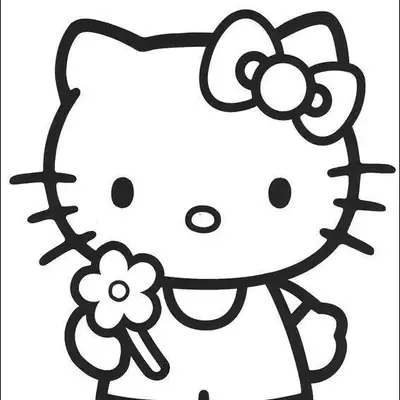 Desenho da Hello Kitty com Flor para Colorir