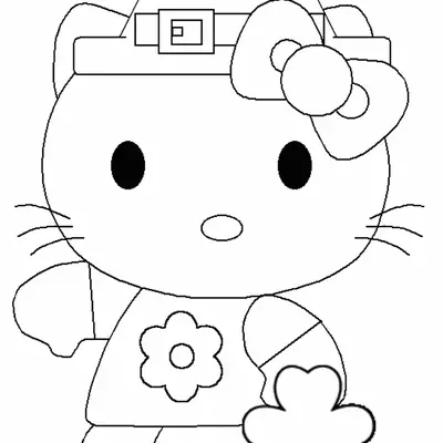Desenho da Hello Kitty com Trevo de Quatro Folhas para Colorir