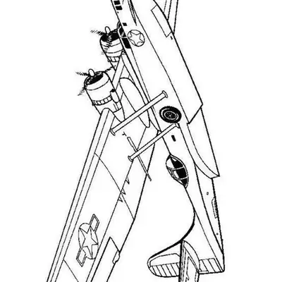 Desenho de Hidroavião Clássico com Duas Hélices e Símbolo da Estrela Americana