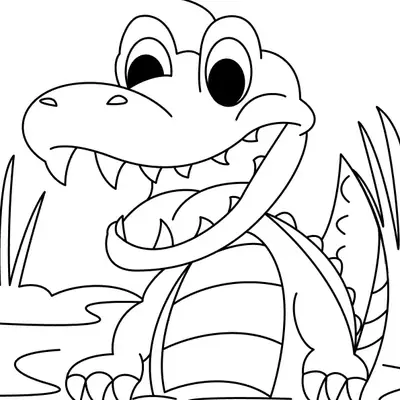 Desenho de Jacaré Bebê Sair da Água com Boca Grande
