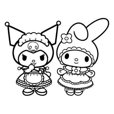 Desenho da Kuromi e My Melody Juntas para Colorir
