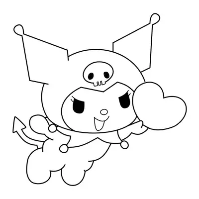 Desenho da Kuromi Segurando um Grande Coração para Colorir