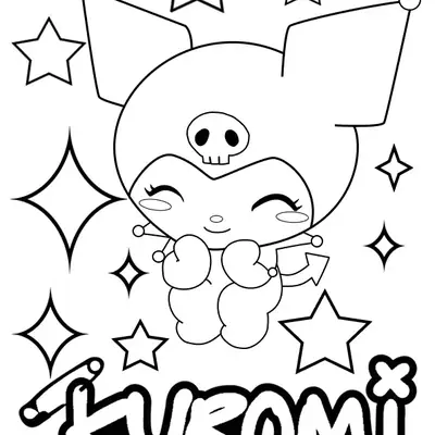 Desenho da Kuromi Feliz com Estrelas para Colorir