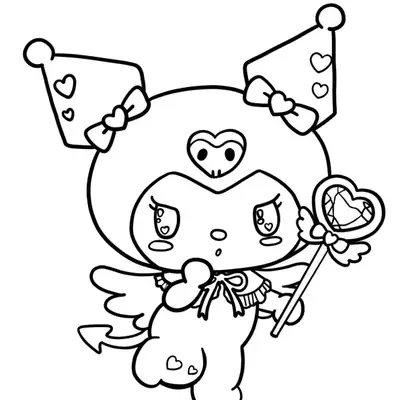 Desenho da Kuromi Mágica com Cetro de Coração para Colorir