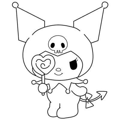 Desenho da Kuromi com Pirulito de Coração para Colorir