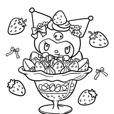Desenho da Kuromi em Taça de Morango para Colorir