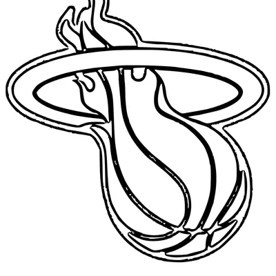 Desenho de contorno do logotipo do Miami Heat: uma bola de basquete com chamas subindo, passando por dentro de um aro circular.