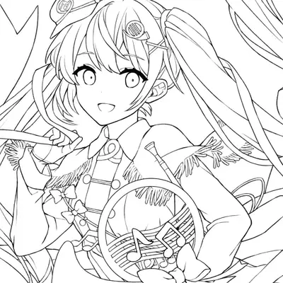Desenho de Menina Anime em Banda Marcial para Colorir