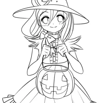 Desenho de Menina Bruxa (Halloween) para Colorir