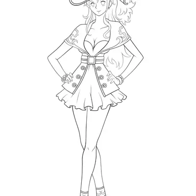 Desenho de Menina Pirata Anime com Chapéu de Penas para Colorir