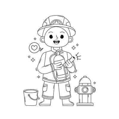 Herói do Dia: Menino Bombeiro para Colorir