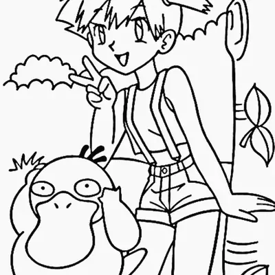 Desenho de Misty e Psyduck para Colorir
