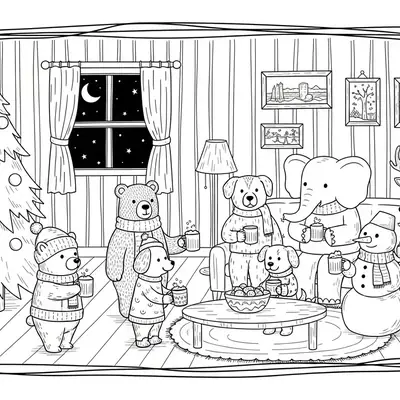 Amigos da Floresta: Noite de Natal na Sala para Colorir