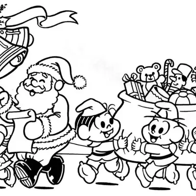 Ajudantes Especiais: Turma da Mônica e Papai Noel para Colorir