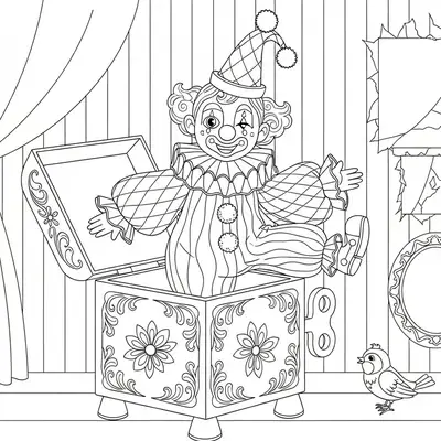 Surpresa no Picadeiro: O Palhaço na Caixa para Colorir