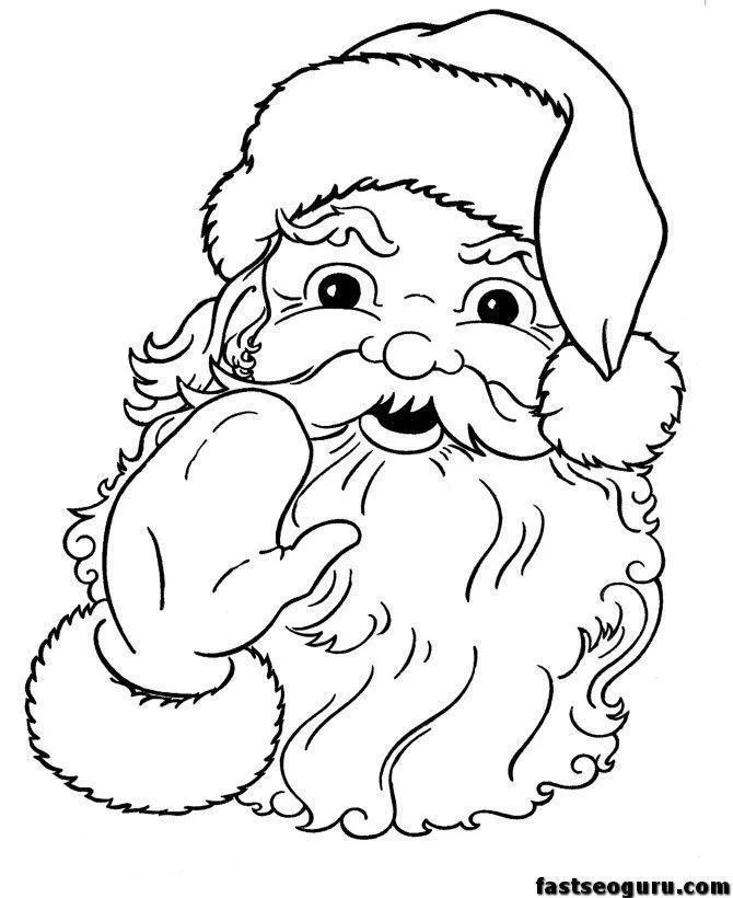Desenho de contorno do Papai Noel de rosto inteiro, acenando com uma mão enluvada, usando gorro e exibindo uma barba grande e encaracolada.