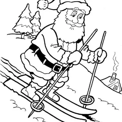 Aventura na Neve: Papai Noel Esquiando para Colorir