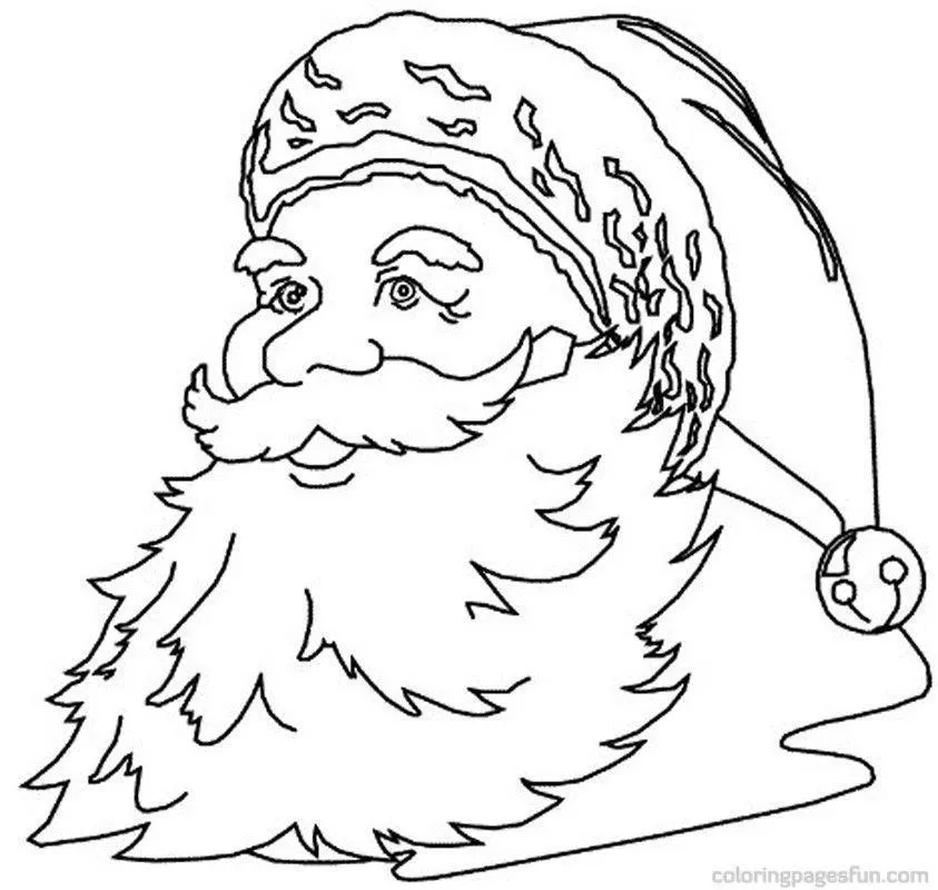 Desenho de contorno em preto e branco do rosto do Papai Noel, com foco na barba longa e ondulada, usando um gorro com sino na ponta.
