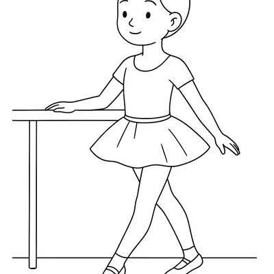 Desenho de Bailarina Iniciante Praticando na Barra para Colorir