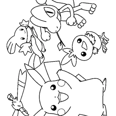 Desenho de Pikachu, Treecko, Torchic, Mudkip e Taillow