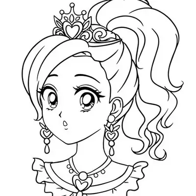 Desenho de Princesa Anime com Tiara para Colorir