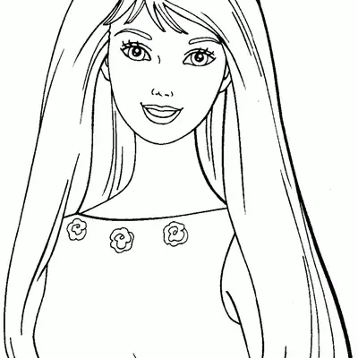 Close-up do Rosto da Barbie com Detalhes de Flores para Colorir