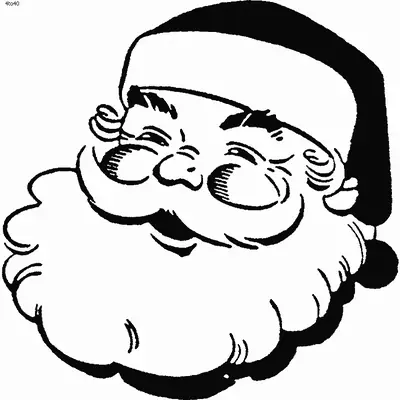 Desenho de contorno do rosto do Papai Noel com sombras marcantes, bochechas redondas, bigode farto e gorro escuro.