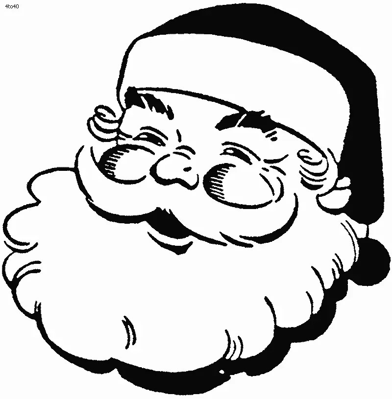 Desenho de contorno do rosto do Papai Noel com sombras marcantes, bochechas redondas, bigode farto e gorro escuro.