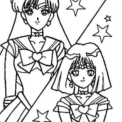 Desenho da Sailor Jupiter e Sailor Saturn para Colorir