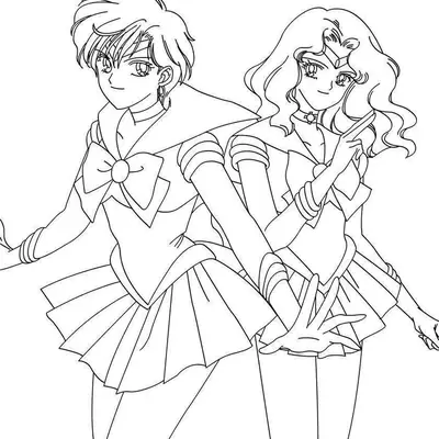 Desenho da Sailor Uranus e Sailor Neptune para Colorir