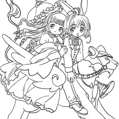 Desenho de Sakura Card Captor e Tomoyo para Colorir