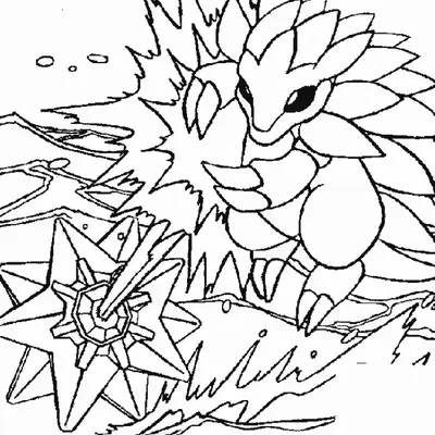 Desenho de Batalha: Sandslash contra Starmie para Colorir