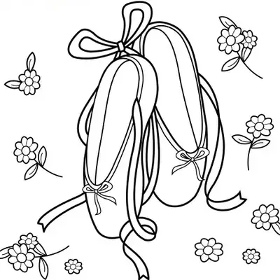 Sapatilhas de Ballet Clássicas com Flores para Colorir