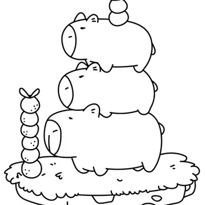 Equilíbrio e Fofura: Desenho de Torre de Capivaras para Colorir
