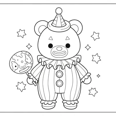 Doçura no Circo: O Ursinho Palhaço para Colorir