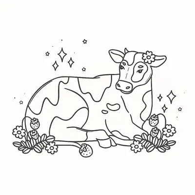 Doçura no Campo: A Vaquinha dos Morangos para Colorir