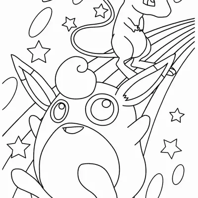 Desenho de Wigglytuff e Mew para Colorir e Imprimir